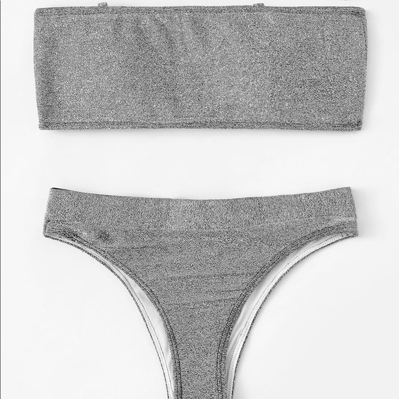 Other - Shimmery Silver Strapless Bikini Set